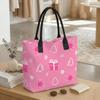 Pink Tote Bag Women Canvas Shopping Handbag with White Christmas Tree Gift Print Black Handles