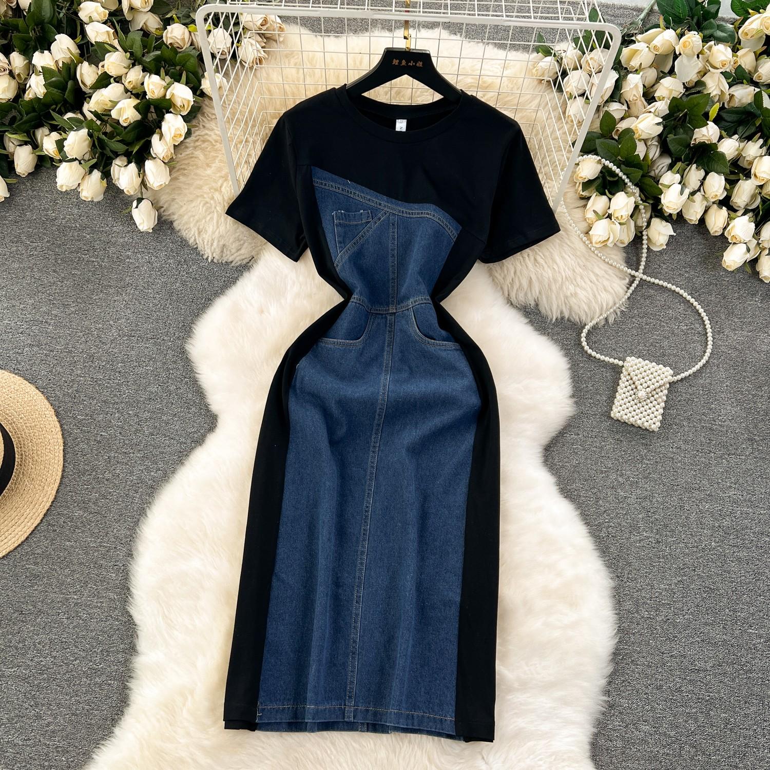 Летнее повседневное длинное джинсовое платье женское лоскутное дизайнерское джинсовое — фото 14