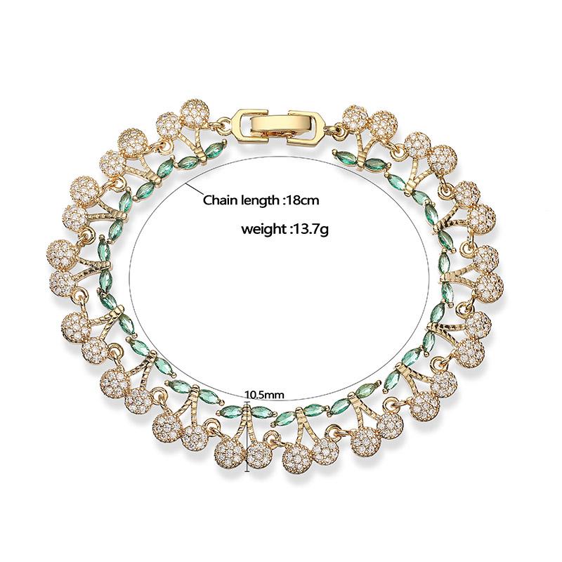 18K Gold Plated Brass Sweet and Cute Splicing Adjustable Cherry Flower Zircon Bracelet for Women's Zircon Birthday Gift 1 Pcs