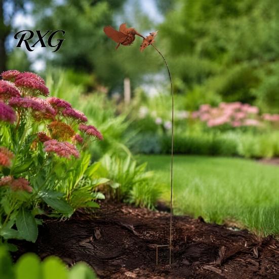 Decorative Metal Stakes for Yard Wrought Iron Hummingbird Flower Garden Stake, Art, Weatherproof Inserts Anti-Rust Decor Sign Balcony Windowsill