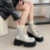 Fashion 2025 New Chunky Style Woman Ankle Boot Fashion Lace Up Ladies Platform Height Increase Short Boots Autumn Winter Women's Shoes