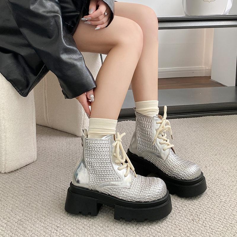 Fashion 2025 New Chunky Style Woman Ankle Boot Fashion Lace Up Ladies Platform Height Increase Short Boots Autumn Winter Women's Shoes