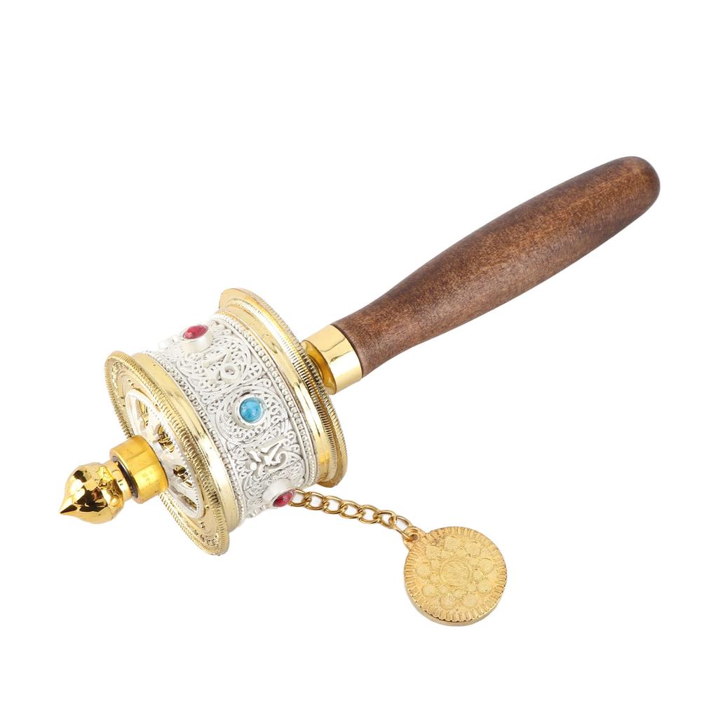 Hand Held Tibet Prayer Wheel 6 Words Mantra Double Bearings Silent Auspicious Hand Cranking Buddhist Prayer Wheel Silver