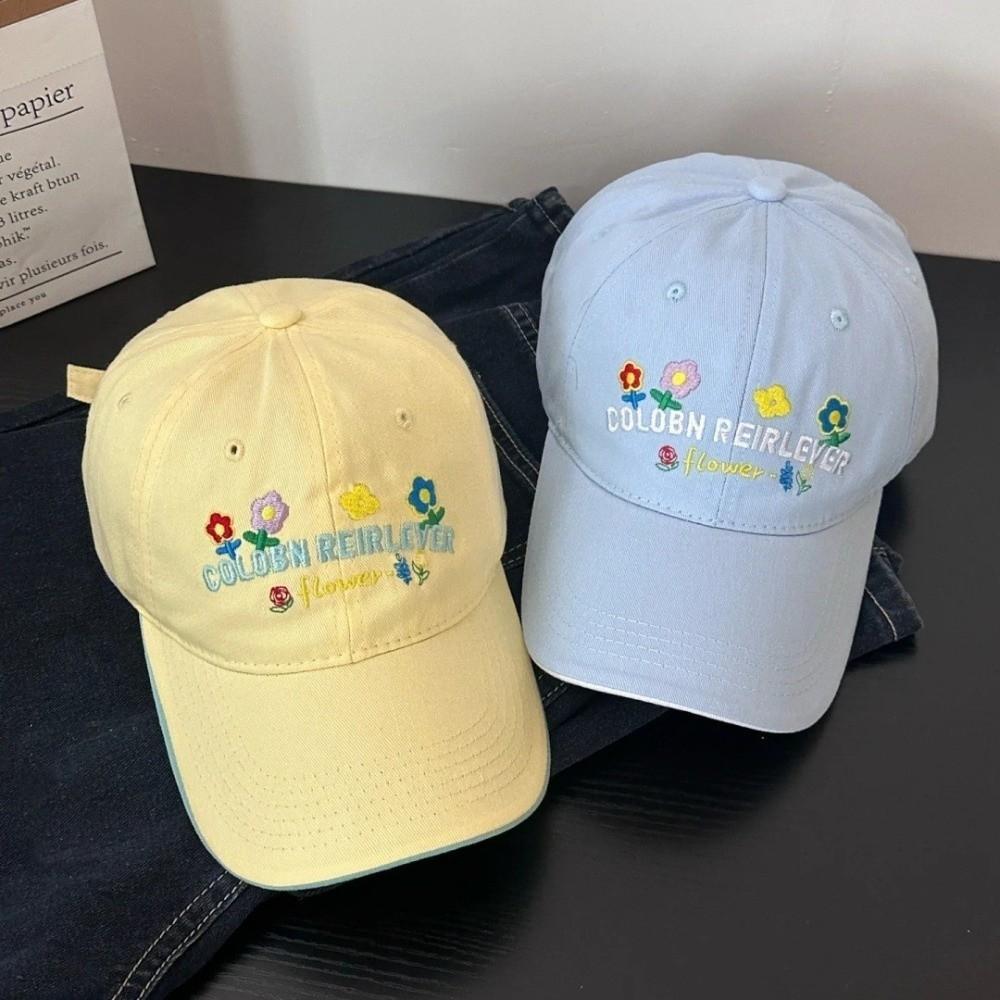 Korean-Style Flower Baseball Cap Letters Embroidered Peaked Cap Leisure Sun Hat  Outdoor