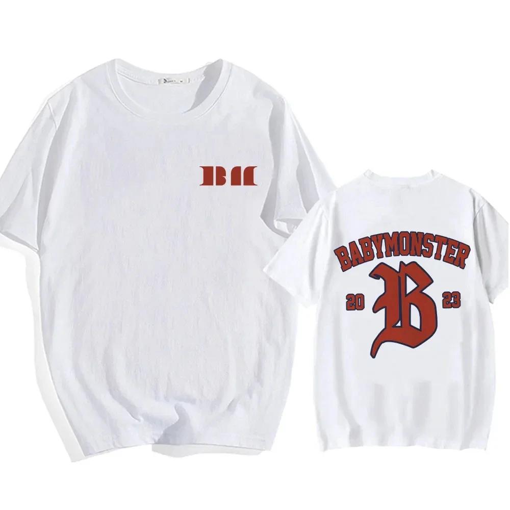 BABYMONSTER Kpop Band Tshirt Korean Fashion Summer Printing Teeshirt Short Sleeve Comfortable Tshirt Womens Clothes Streetwear S