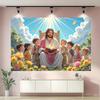 2D Christian Jesus with Kids Backdrop Cloth Floral Garden Home Decor Banner
