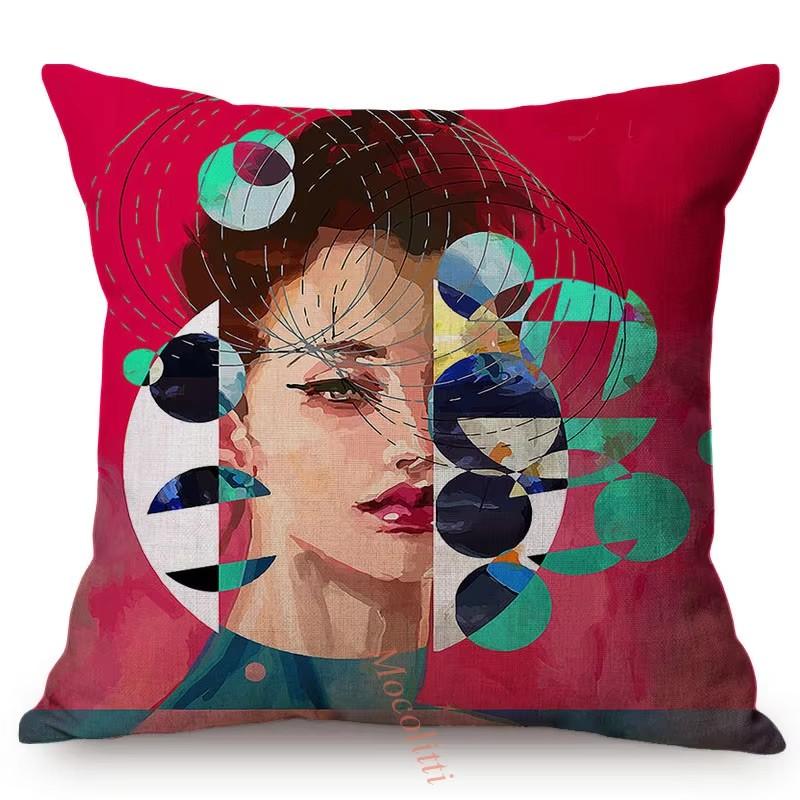 Surreal Abstract Woman Vintage Poster Throw Pillow Case Lady Portrait Sofa Chair Decoration Square Cushion Cover