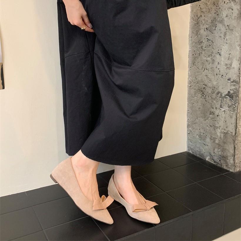 2025 new four-season one-pedal French stunning bow shallow mouth pointed head flat sole shoes women