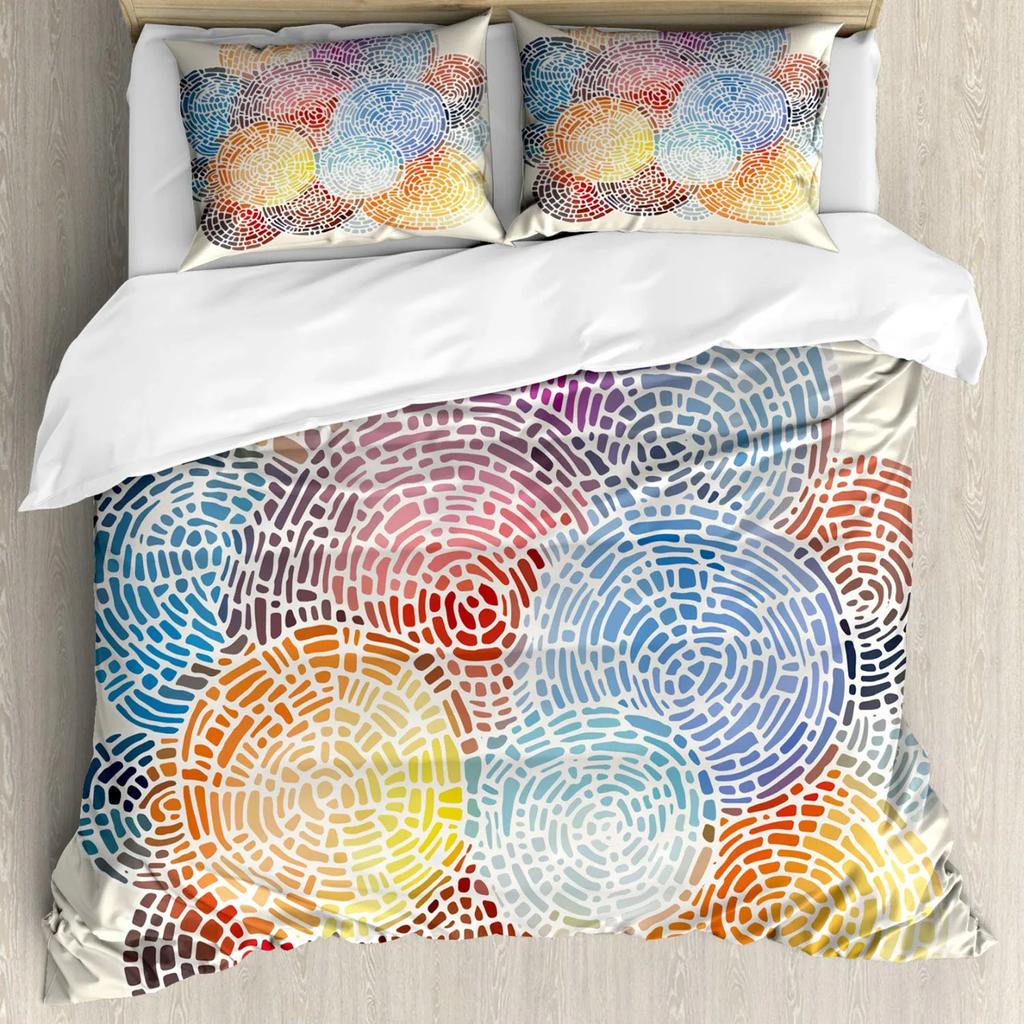 Colorful Duvet Cover Funky Curly Detailed Doodles Tangled Trippy Pyschedelic Botanical Nature Queen King Polyester Qulit Cover