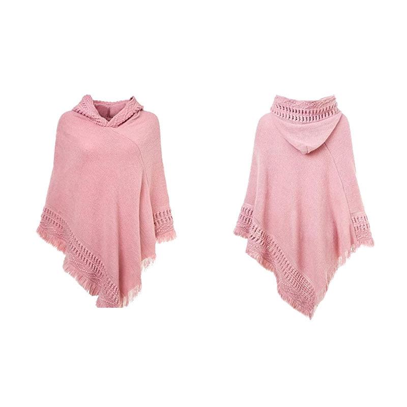 European & American Knitted Hooded Cape: Autumn/Winter Solid Color Pullover Sweater Shawl