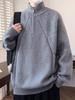 Men's Retro Trendy Brand Half-Zip Stand-Up Collar Knit Sweater for Autumn/Winter