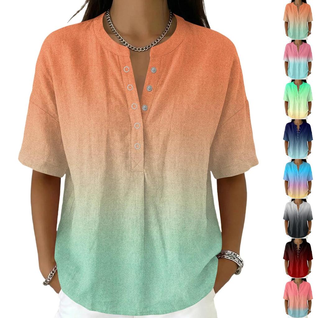 Women's Fashion Printed V Neck Short Sleeve Pullover Blouse Casual Loose Fit Lightweight Top for Everyday Wear