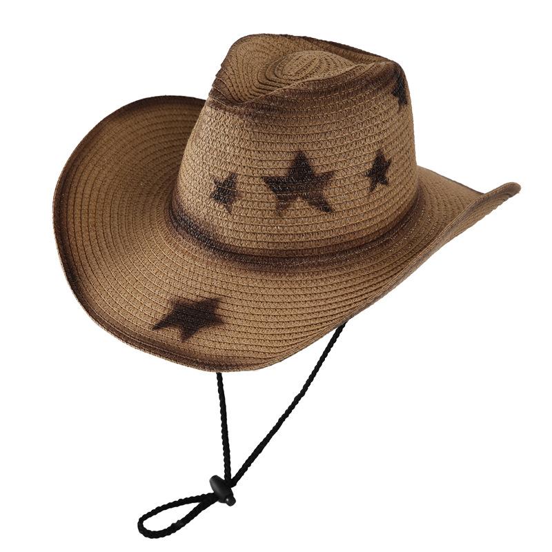Western Cowboy Straw Hat Foldable Summer Vacation Travel Mountaineering Sun Protection Visor Hat Large Brim Female Knight Hat Male