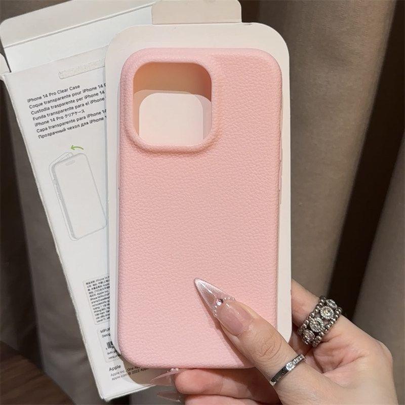 Simple Solid Color Lychee Pattern Suitable for Apple 16pro Mobile Phone Case IPhone15 14 Anti Fall Soft Shell Protective Case