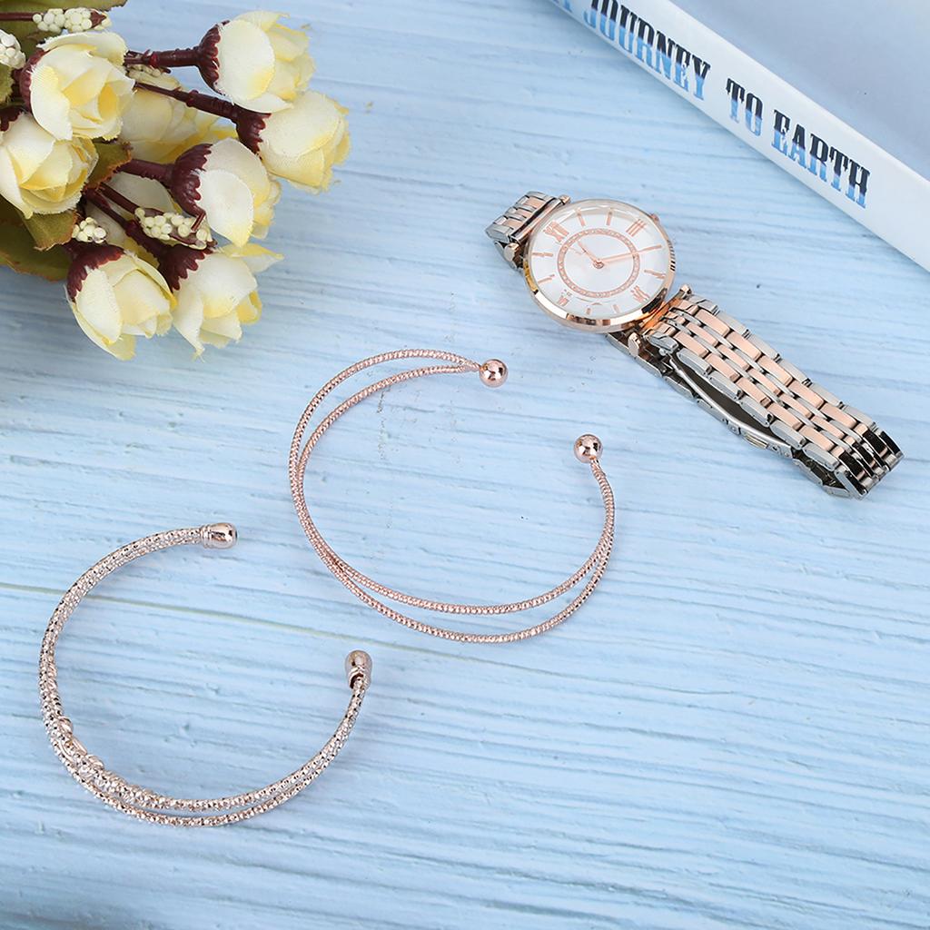 Women Watch Set Fashion Jewelry Gift Set Wrist Watch Bracelet for Party BirthdaySilver Pink White