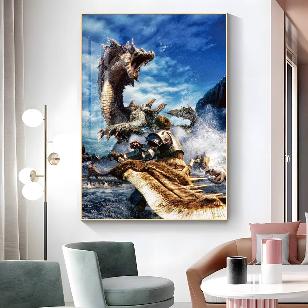 1 Stück Klassische Spiele M-Monster H-Jäger Poster Aufkleber Druck Wasserdichte Wandkunst Für Wohnzimmer Schlafzimmer Heimdekoration