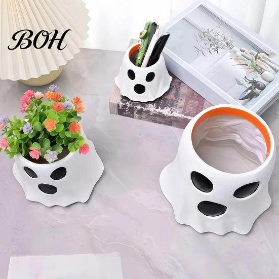 Halloween Trick or Treat Bag Ghost Candy Bucket Decor, Planter Vase Cute Holiday Decorative Prop for Home Bucket, Bowl Indoor Outdoor Display
