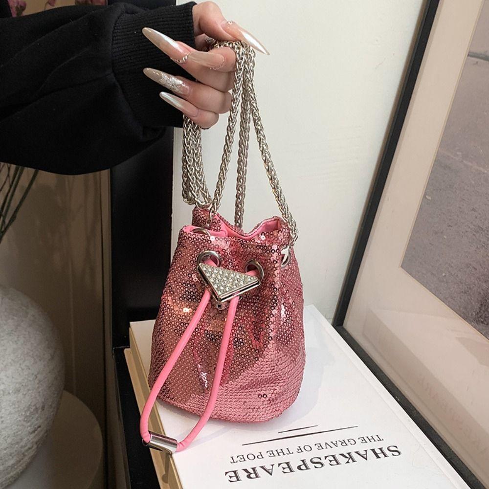 Sequin Mobile Phone Bag Mini Coin Purse Shoulder Pouch Glitter Bucket Bag  Women