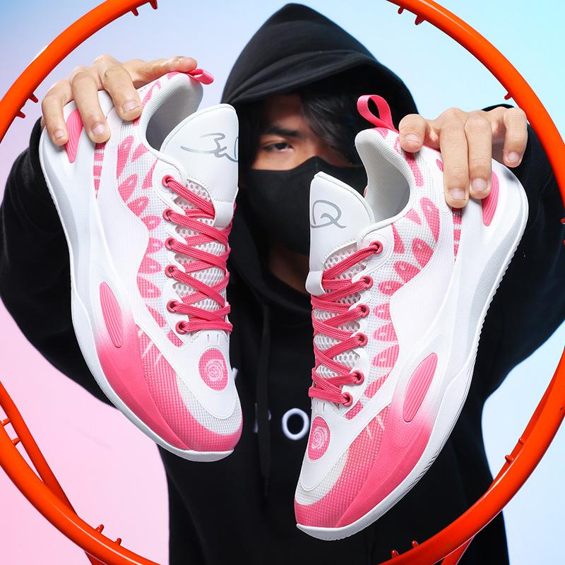 

2025 Four Seasons Couple Basketball Shoes Non-slip Student Teenagers Middle Help Training Shoes Leather Surface Waterproof Sneakers 36 рожевий