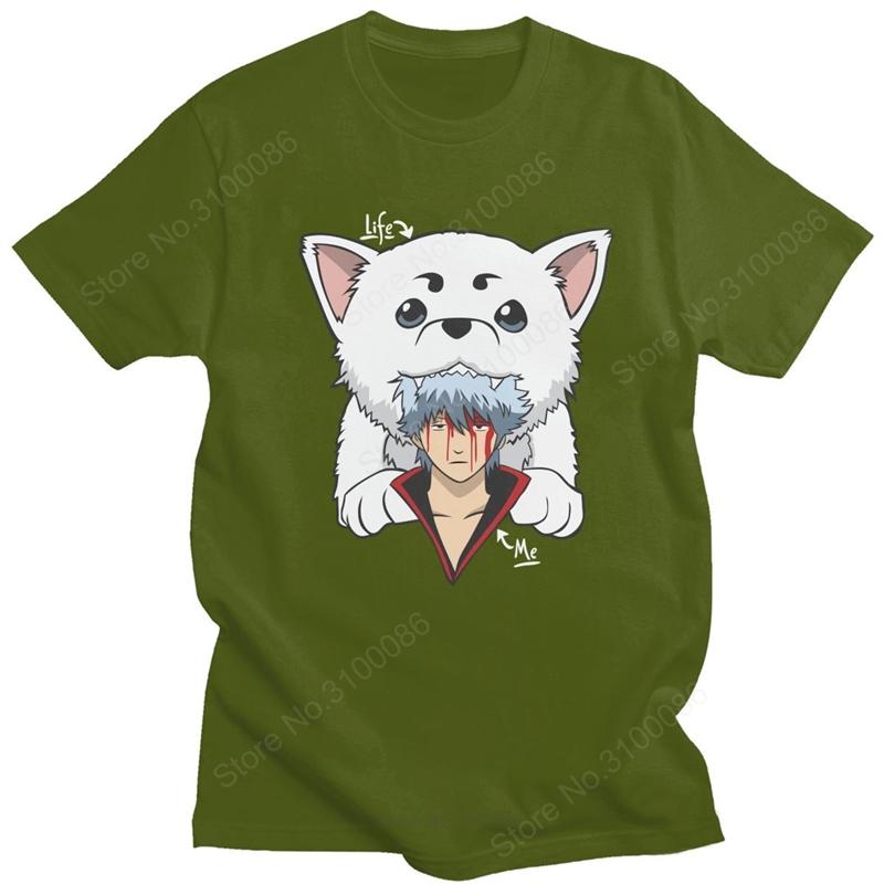 Kawaii Gintama Gintoki Sakata T Shirt for Men Short Sleeve Sadaharu T-shirt Graphic T-shirt Cotton Anime Manga Tee Tops Merch