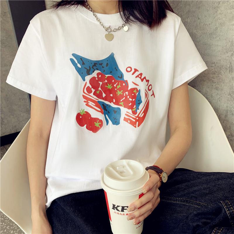 GMXIA Женская футболка с коротким рукавом, летняя свободная хлопковая футболка с принтом, топ с коротким рукавом S