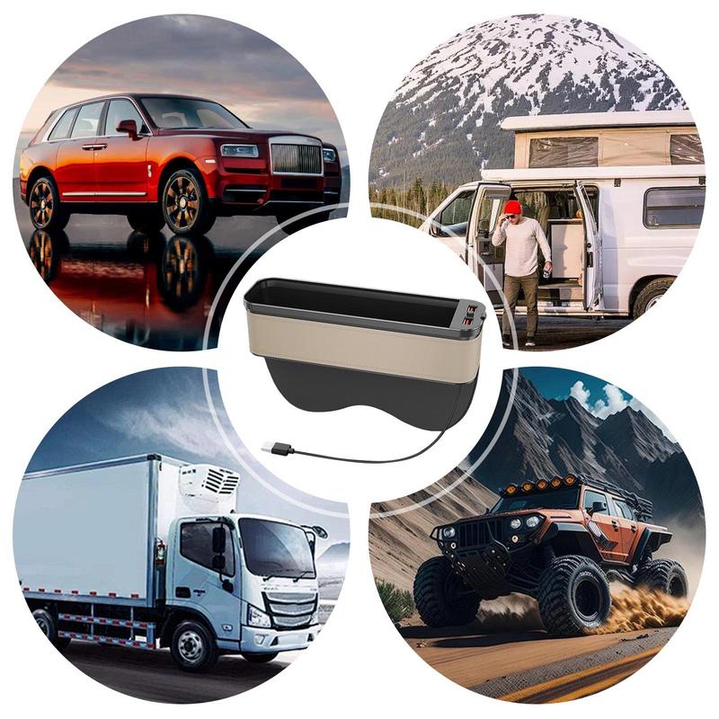 Car Seat Gap Filler Organizer LED Colorful Light Change With USB Charging Auto Front Seat Crevice Storage Box Accessories