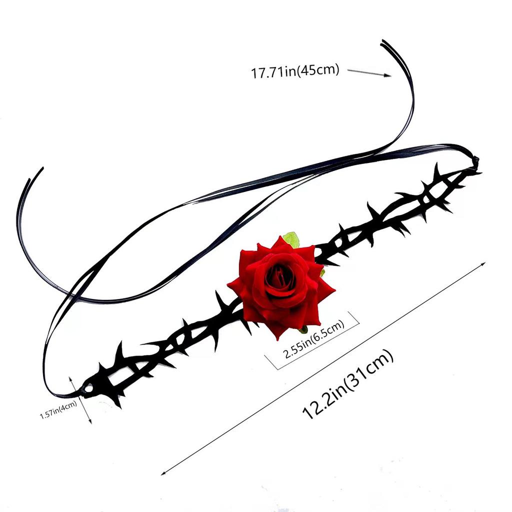 Dark tie Gothic Black Bramble Red rose choker Neck Strap Choker Necklaces Lace Neck accessories Necklace Women's accessories