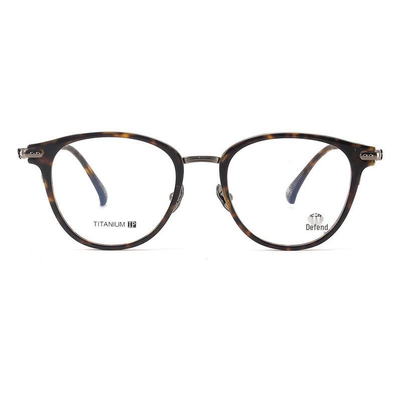 Pure Titanium Unisex Retro Round Glasses Frame with Blue Light Blocking Myopia Lenses for Women and Men