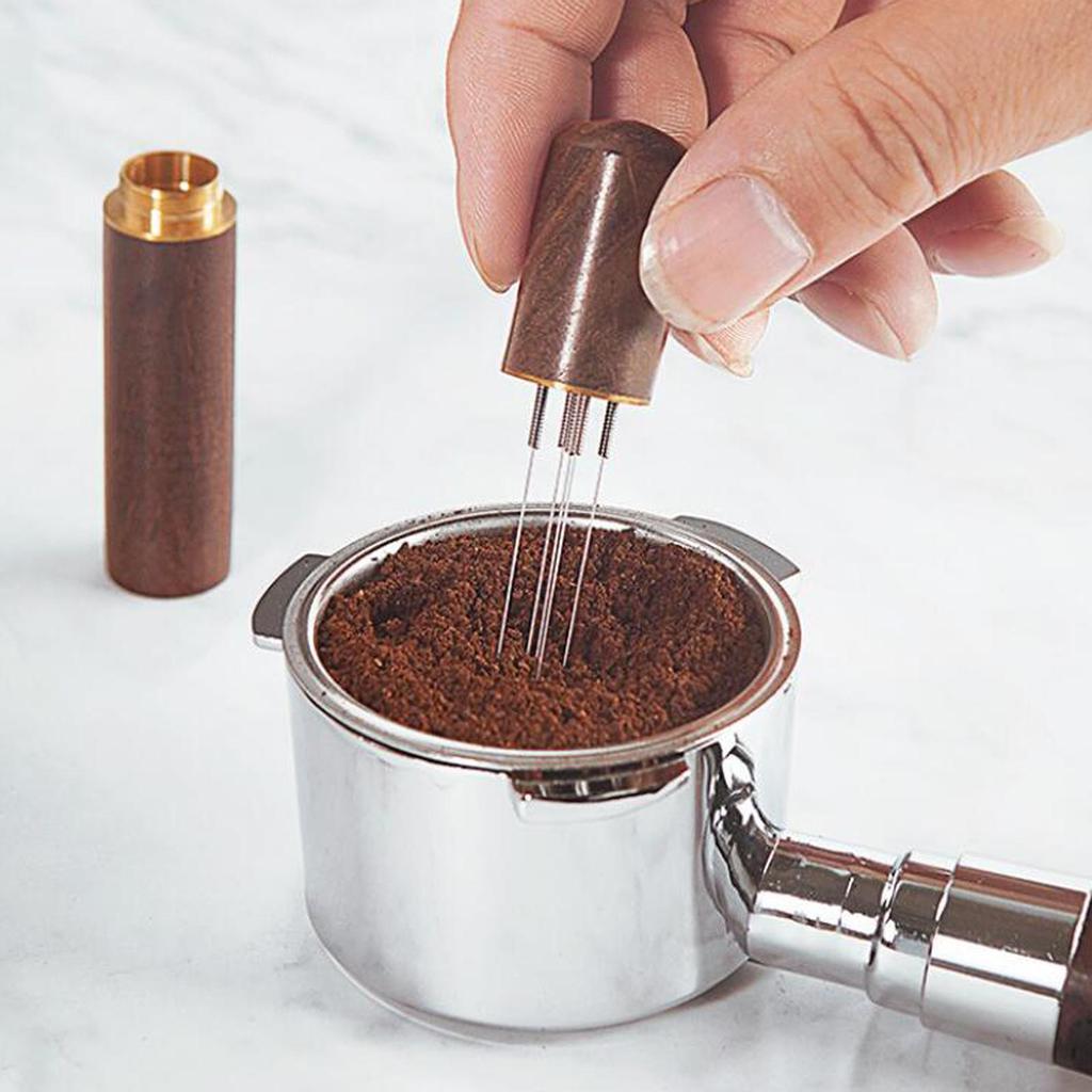 Coffee Masher Distributor Wooden Handle 8 Pens with Stand Powder Stirring Tool Espresso