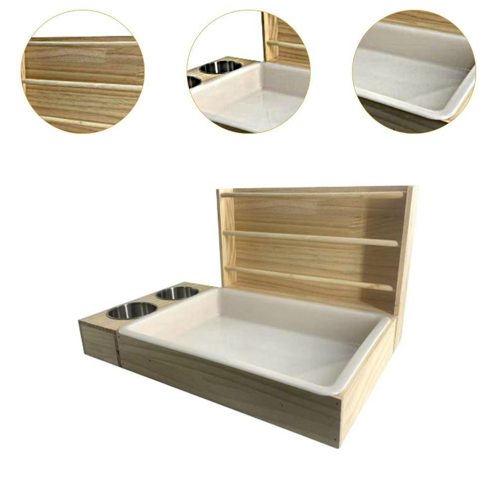 Multifunctional Rabbit Hay Feeder with Litter Box 3 in 1 Bunny Feeding Manger Wooden Wet and Dry Separation