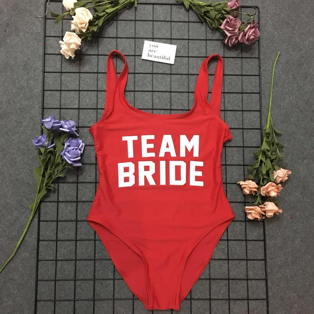 Gold Letter 'Team Bride' Backless One-Piece Swimsuit