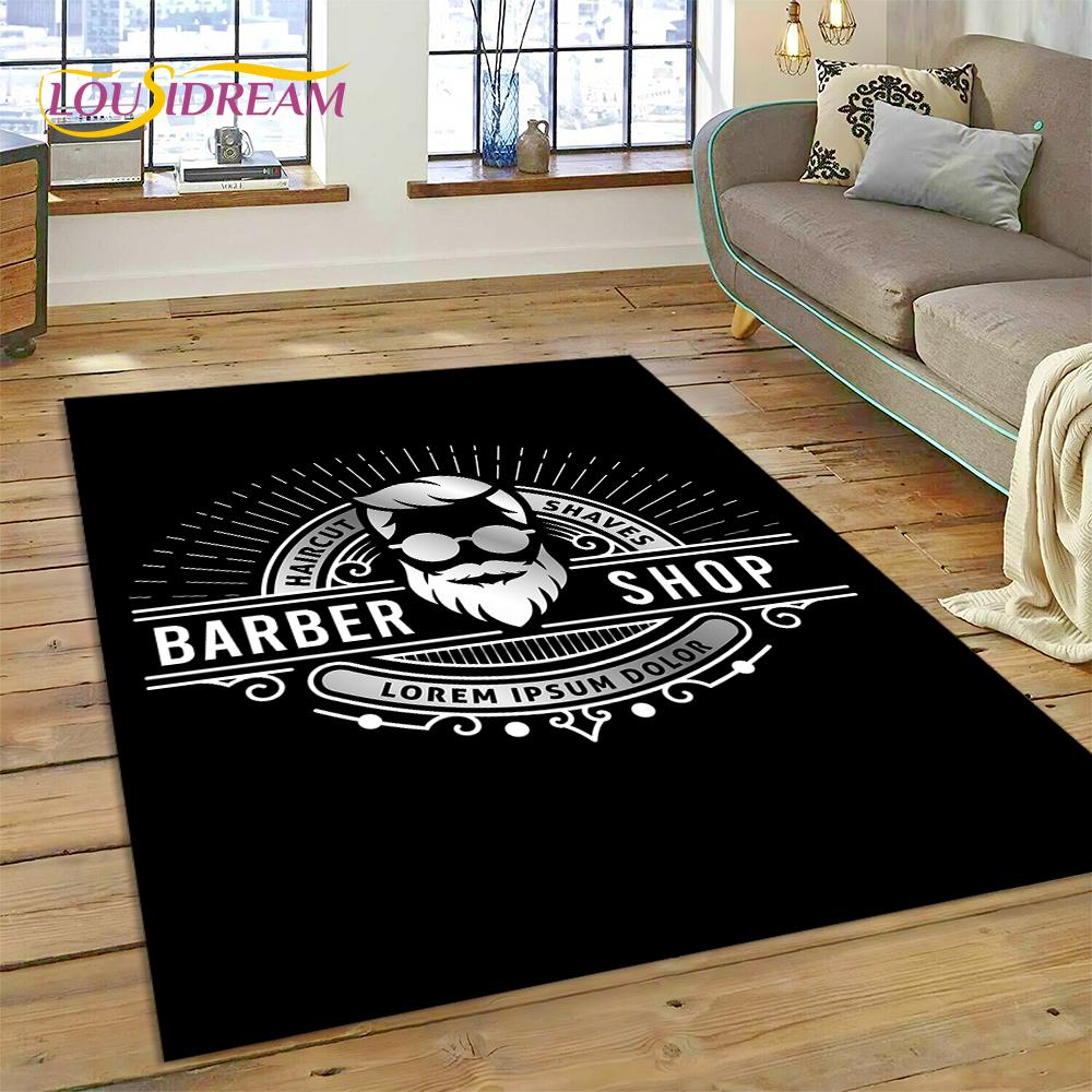 Fashion Barber Shop Logo Skull Vintage Rug Carpet for Living Room Bedroom Decor,Floor Mat Non-slip Decoration for Sofa Doormat