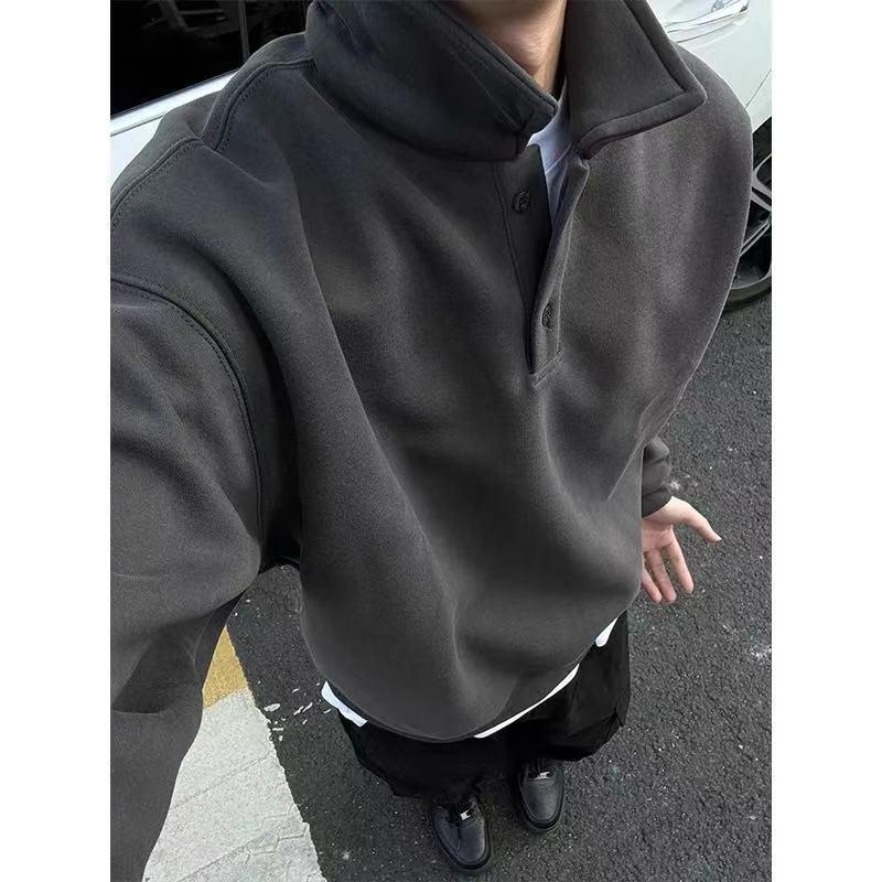 

2025 Spring/Autumn Loose Gray Long-Sleeve Hoodie & POLO Shirt Pullover Medium