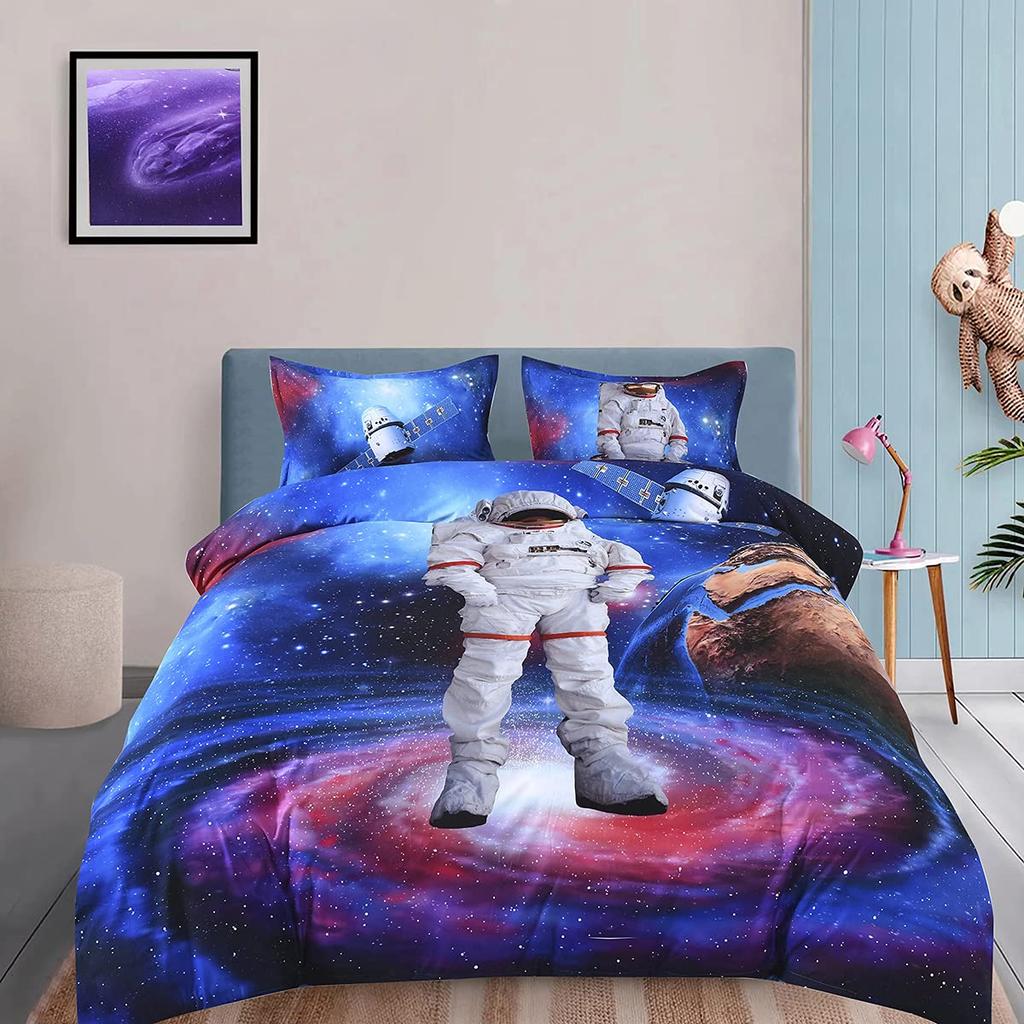 Cartoon Astronaut Galaxy Full Size Comforter Collections For Boys Girls Kids Bedroom Decor Star Bedding Collections Quilt Collection With Pillowcases