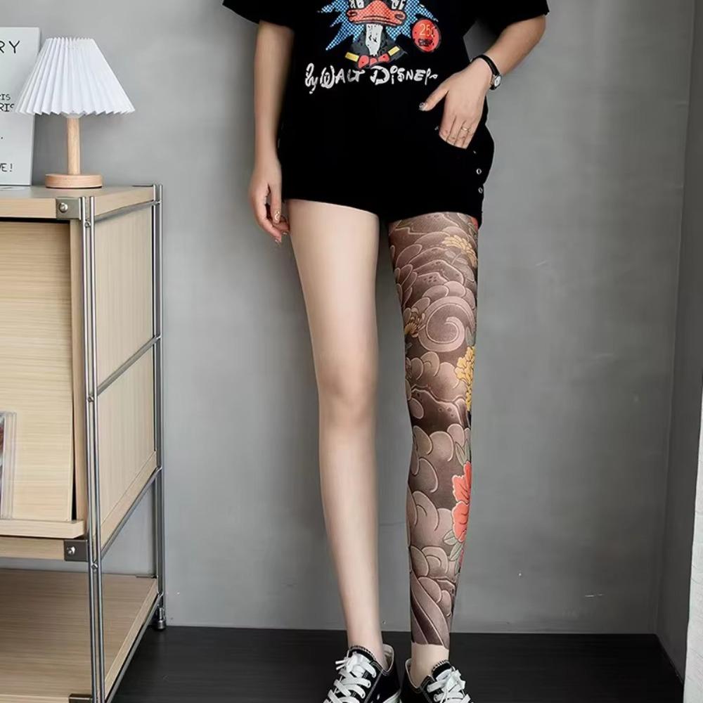 Fake Tattoo Women's Tights Stockings Sexy Printed Leggings Nylon Socks New Peony Pantyhose  Women