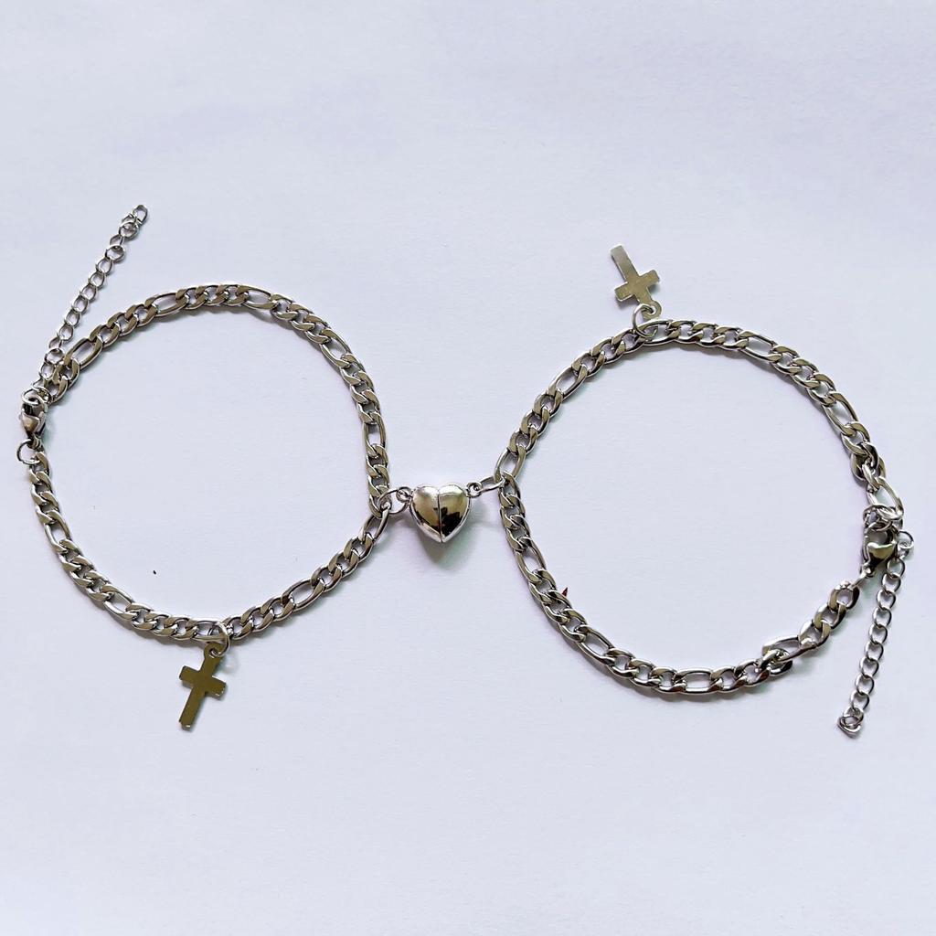 Magnetic Heart Couple Bracelets Set – Matching Charm Distance Chain Bracelets for Lovers & Best Friends