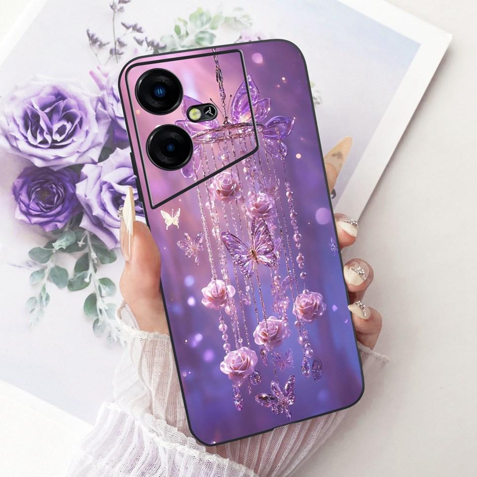 Luxus Blume Schmetterling Schleife Muster Hülle für Tecno Pova Neo Neo3 LE6 LH6n Rückseite Matt Weiches Silikon Handyhülle Stoßfest