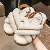 Autumn and Winter Velvet Cross Belt Korean Version Open-toed Fluffy Cool Slippers 2025 Casual Thick-bottomed Fairy Cotton Slippers