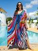 Vacation dress, long robe, loose positioned print beach cover-up, bikini dress