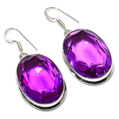 Rosa Amethyst Edelstein Handgefertigt 925 Sterlingsilber Schmuck Ohrring 1.81" K2M06