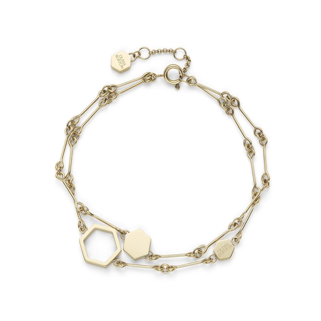 Olivia Burton Signature Honeycomb Classic Double Chain Gold Bracelet Women's (24100308)