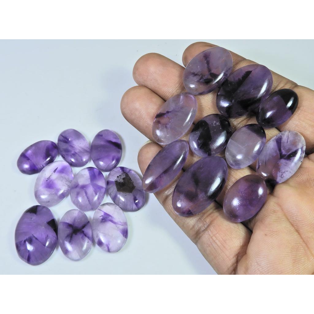 265Cts. Natural Amethyst Lace Agate Oval Cabochon Loose Gemstone 19 Pcs Lot C-807