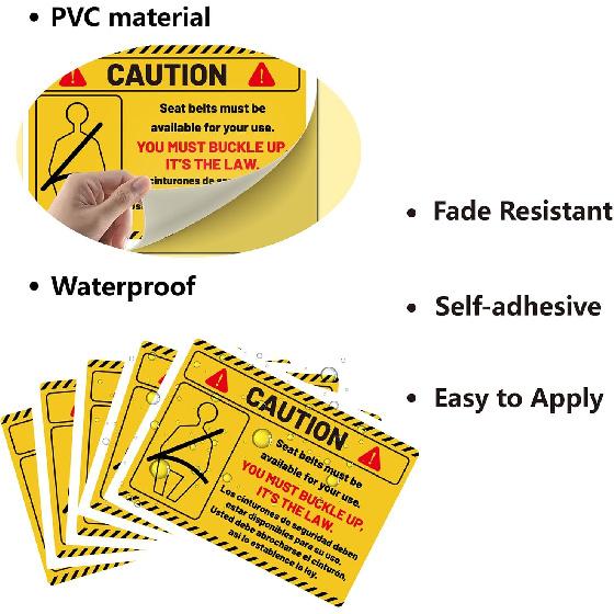 

CRASPIRE 5Pcs Warning Sign Stickers You Must Buckle UP It s The Law Caution Safety Sign Vinyl PVC Rectangle Self Adhesive Waterproof Symbol Stickers