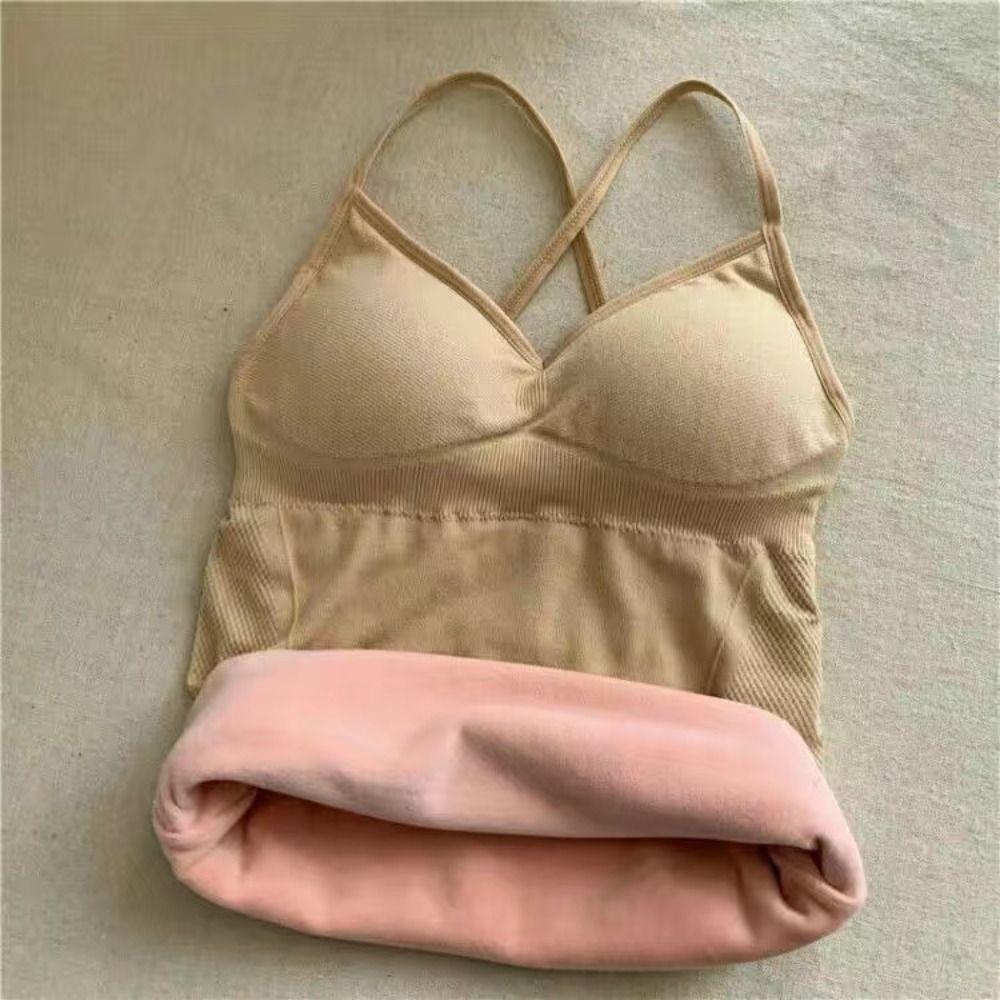 

Теплое термобелье без спины с перекрестом, однотонная бархатная майка, утолщенный жилет, топ, женская майка телесный