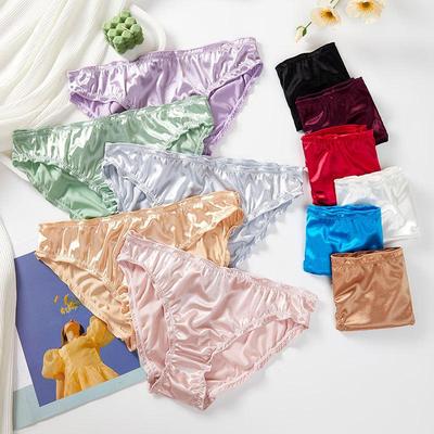 11 Farben Sexy Damen Höschen Rüschenbesatz Satin Ice Silk Unterwäsche Nahtlose Komfort Niedrige Taille Unterhose Solide Weibliche Dessous