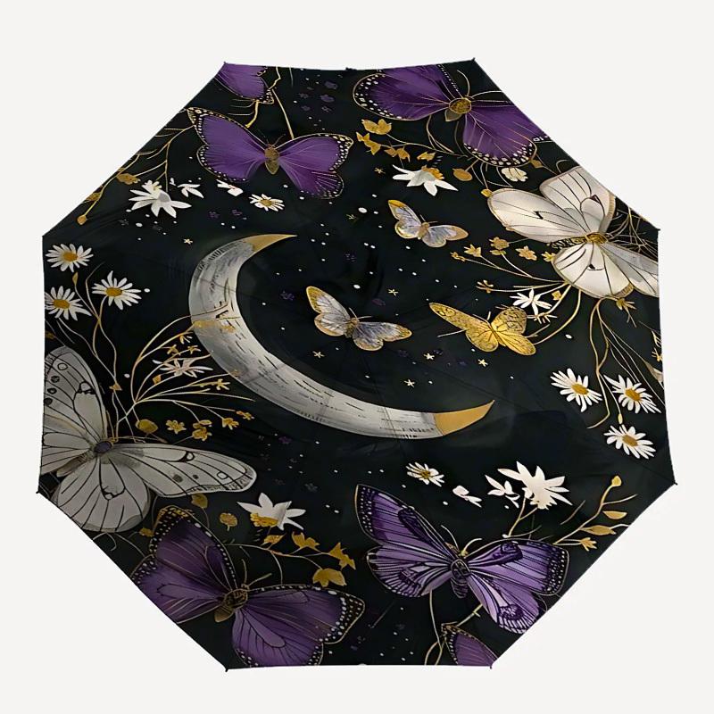 

1pc Butterflies MoonOpen/Close Umbrella-Windproof, Compact Travel Umbrella, Sturdy 8-Rib Shaft, Outdoor Accessory, 1066
