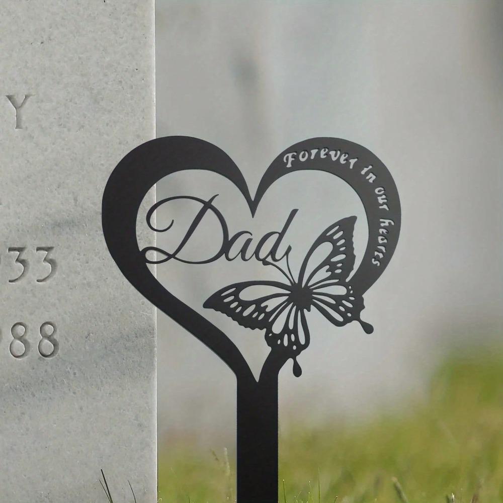 Metal Memorial Stake with Butterfly, Outdoor Cemetery Grave Decor, Sympathy Gift for Dad, Garden Art