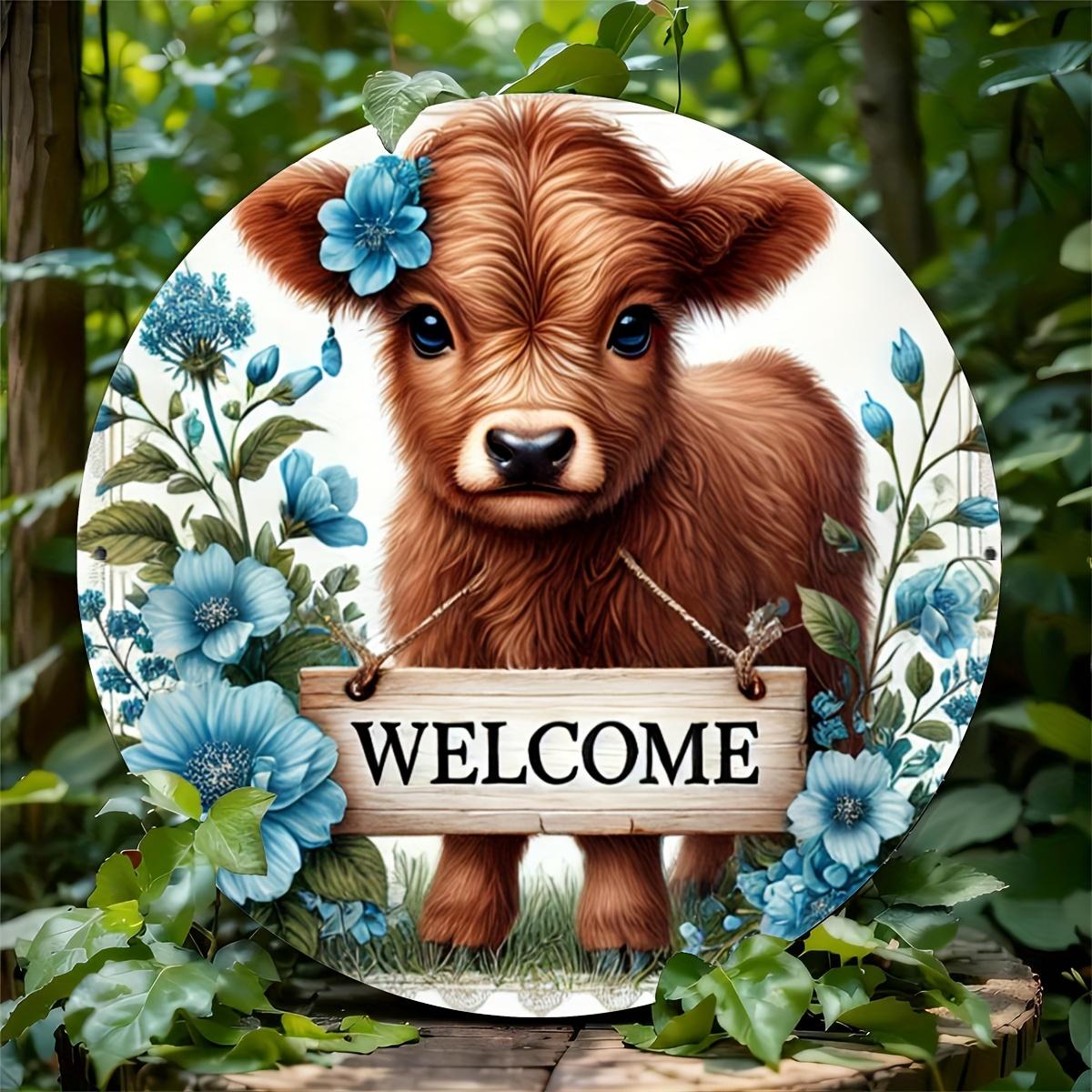 

Деревянная очаровательная горная корова и синие полевые цветы 8X8 дюймов деревянная вывеска - устойчивая к ультрафиолетовому излучению и царапинам, для двери, стены, дома, комнаты, фермерского дома 1pc