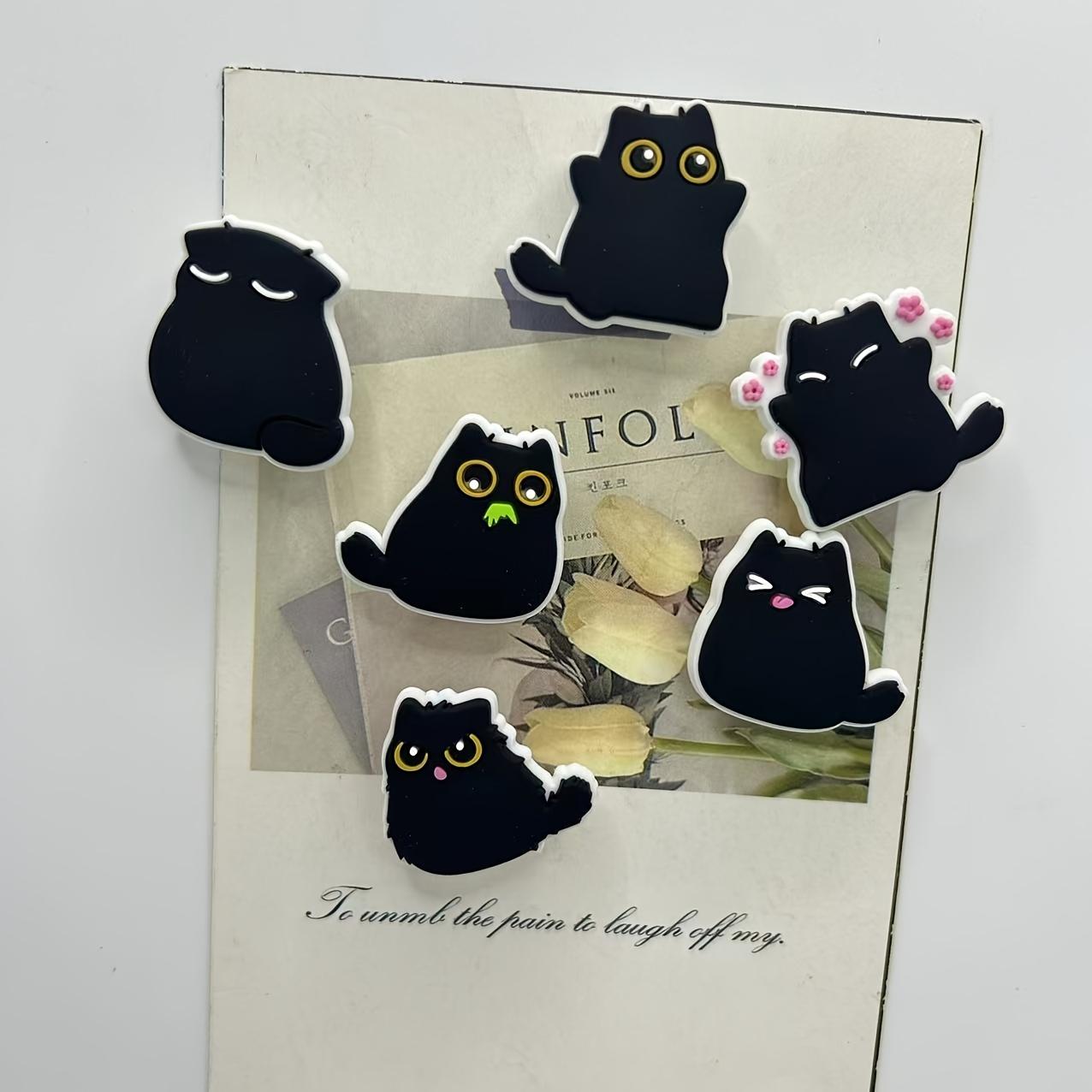 

6pcs Kawaii Chubby Black Cat Fridge Magnets, Decorative Plastic Resin, Multi-Use for Kitchen and Office, Ideal Holiday Gift