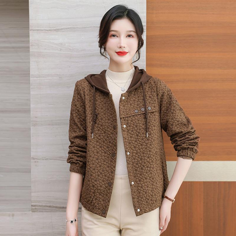 FiveFive Hooded Casual Coat Women's Mother's Jacket Autumn Outwear with Short Zipper Basic Coat